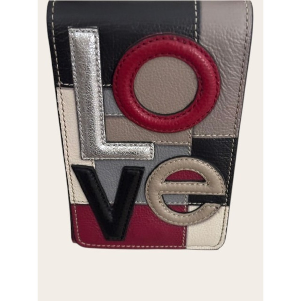 Brighton Love Patchwork Leather Crossbody Phone Organizer Bag Red Black Silver
